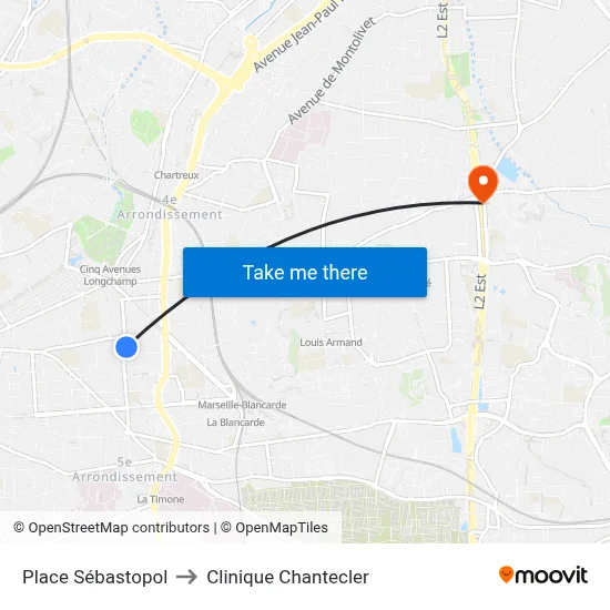 Place Sébastopol to Clinique Chantecler map