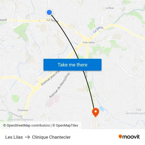 Les Lilas to Clinique Chantecler map