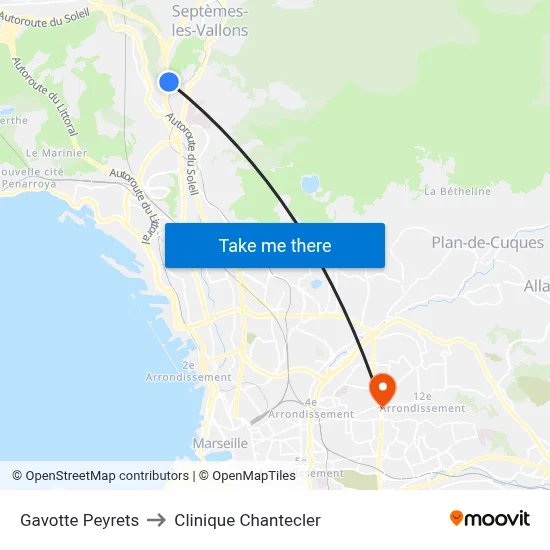 Gavotte Peyrets to Clinique Chantecler map