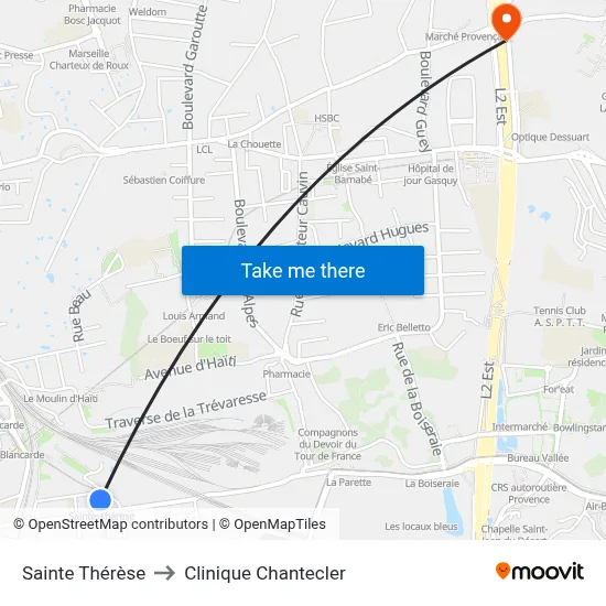 Sainte Thérèse to Clinique Chantecler map