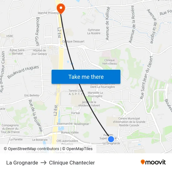 La Grognarde to Clinique Chantecler map