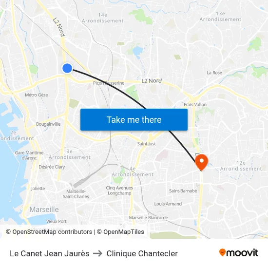 Le Canet Jean Jaurès to Clinique Chantecler map