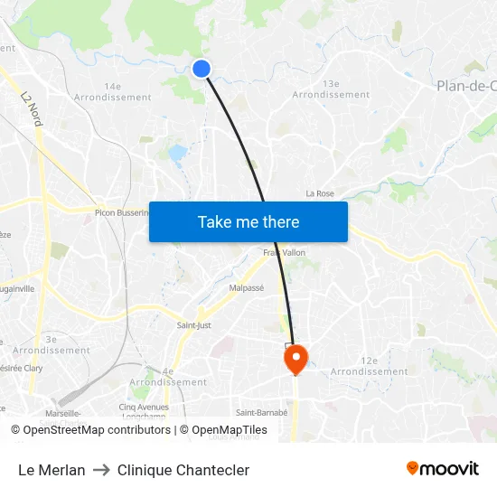 Le Merlan to Clinique Chantecler map