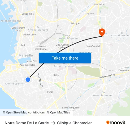 Notre Dame De La Garde to Clinique Chantecler map