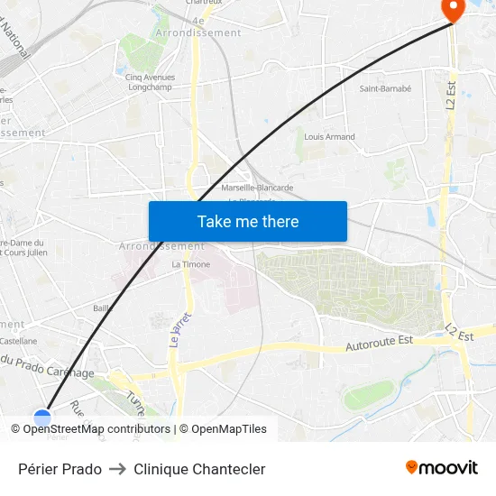 Périer Prado to Clinique Chantecler map