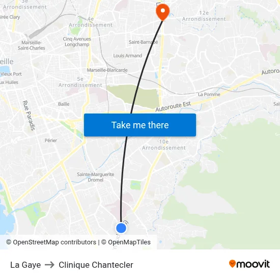 La Gaye to Clinique Chantecler map