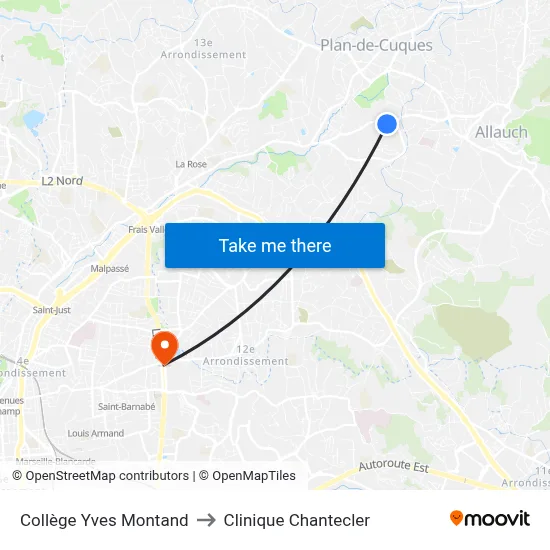 Collège Yves Montand to Clinique Chantecler map