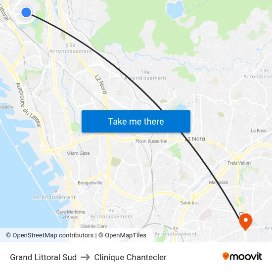 Grand Littoral Sud to Clinique Chantecler map