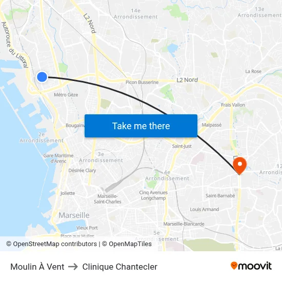Moulin À Vent to Clinique Chantecler map