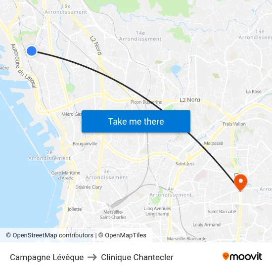 Campagne Lévêque to Clinique Chantecler map