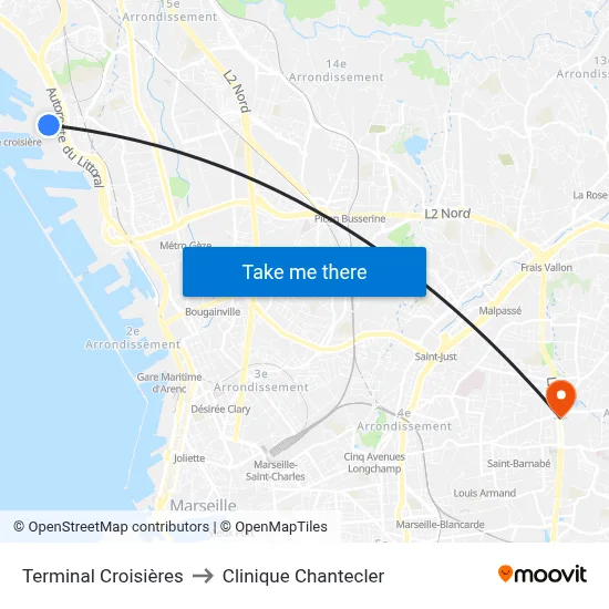 Terminal Croisières to Clinique Chantecler map