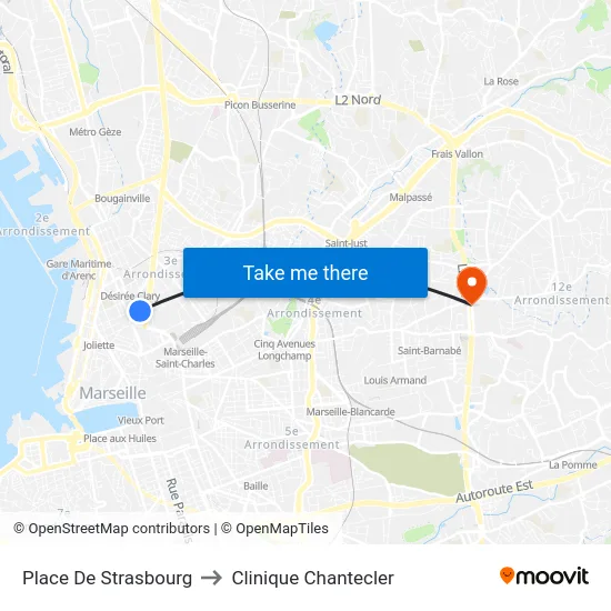 Place De Strasbourg to Clinique Chantecler map