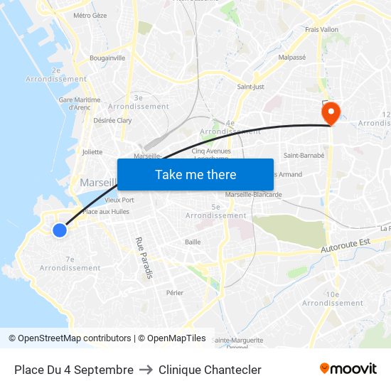 Place Du 4 Septembre to Clinique Chantecler map