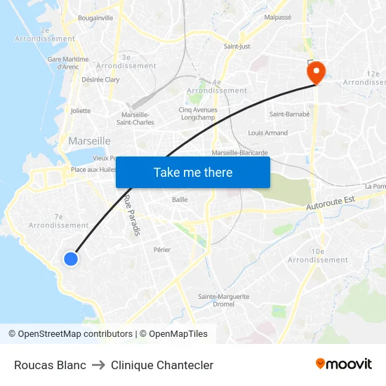 Roucas Blanc to Clinique Chantecler map