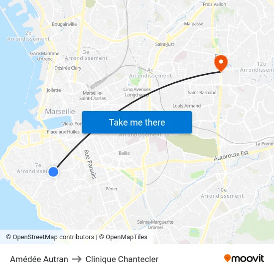 Amédée Autran to Clinique Chantecler map