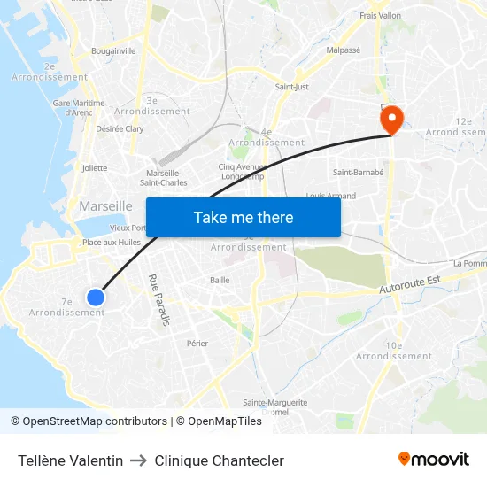 Tellène Valentin to Clinique Chantecler map
