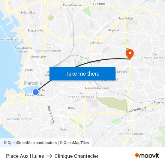 Place Aux Huiles to Clinique Chantecler map