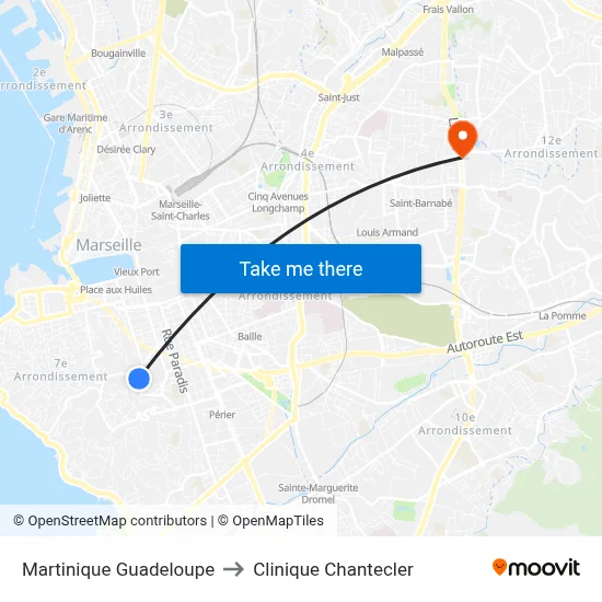 Martinique Guadeloupe to Clinique Chantecler map