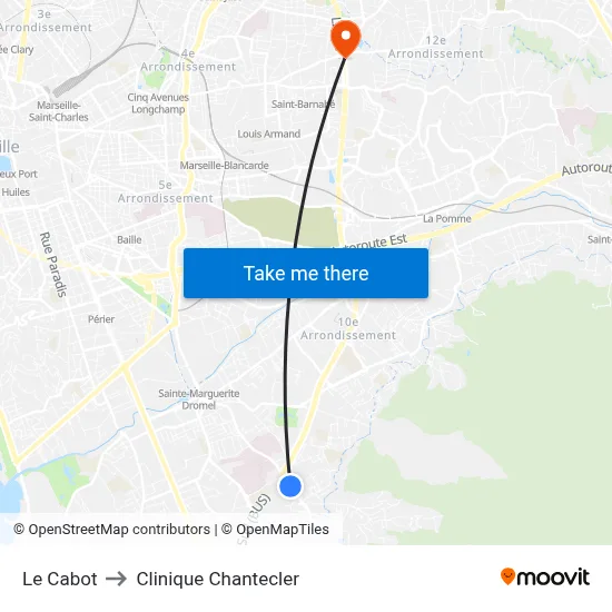 Le Cabot to Clinique Chantecler map