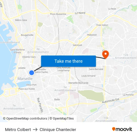 Métro Colbert to Clinique Chantecler map