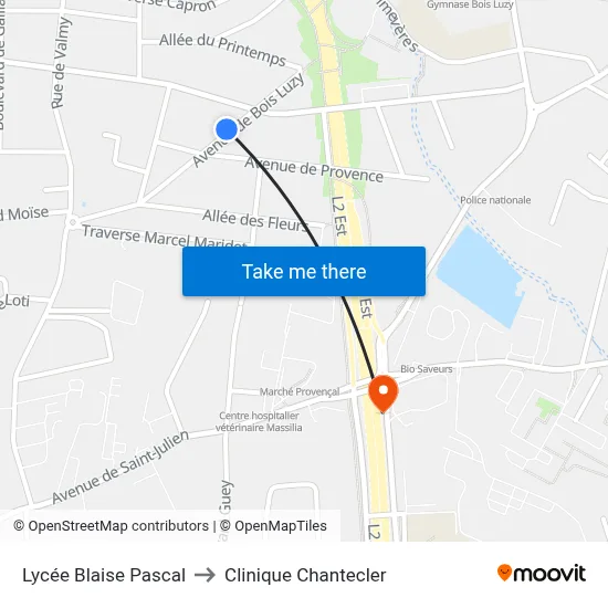Lycée Blaise Pascal to Clinique Chantecler map