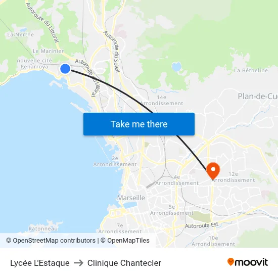 Lycée L'Estaque to Clinique Chantecler map