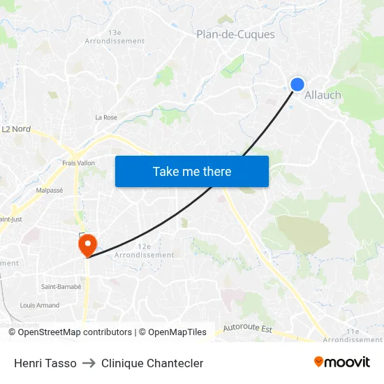 Henri Tasso to Clinique Chantecler map