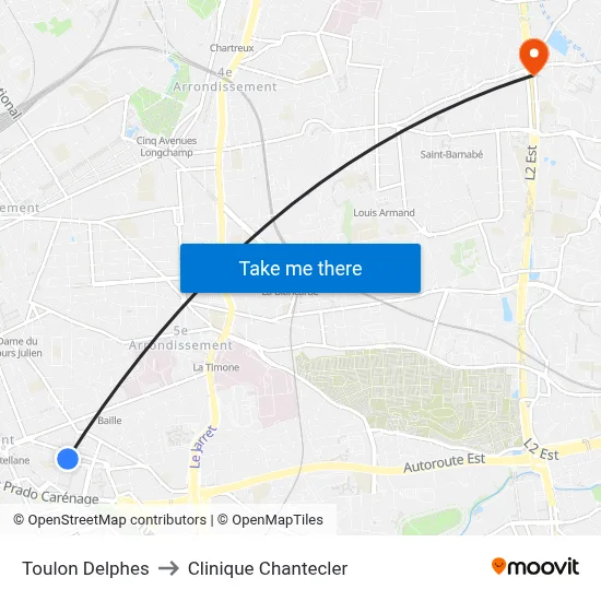 Toulon Delphes to Clinique Chantecler map