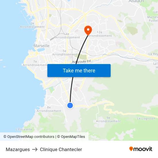Mazargues to Clinique Chantecler map
