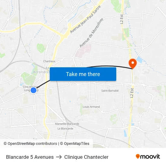 Blancarde 5 Avenues to Clinique Chantecler map