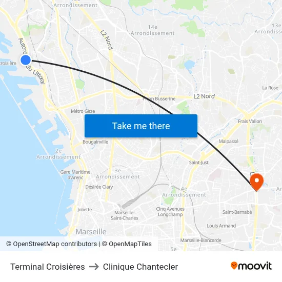 Terminal Croisières to Clinique Chantecler map