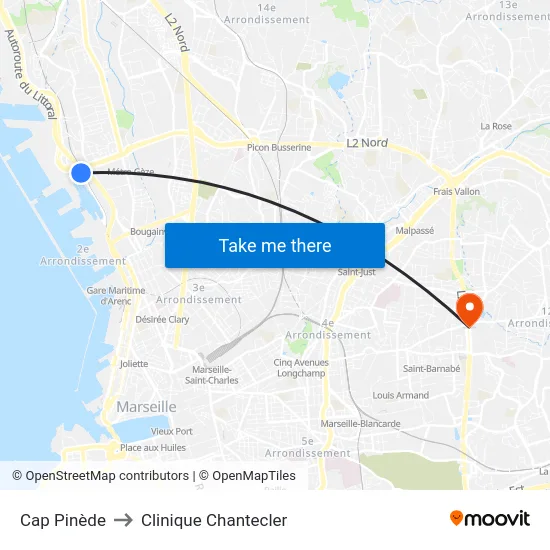 Cap Pinède to Clinique Chantecler map