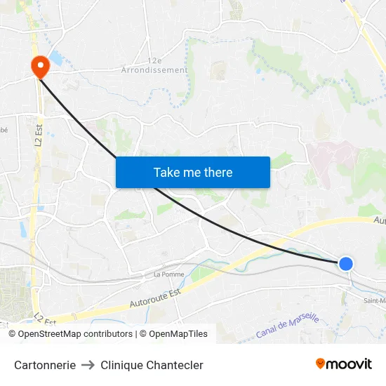 Cartonnerie to Clinique Chantecler map