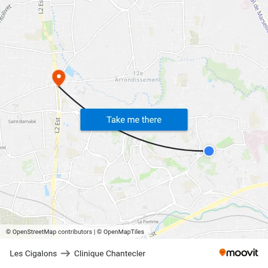 Les Cigalons to Clinique Chantecler map