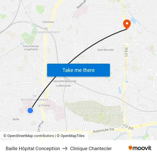 Baille Hôpital Conception to Clinique Chantecler map