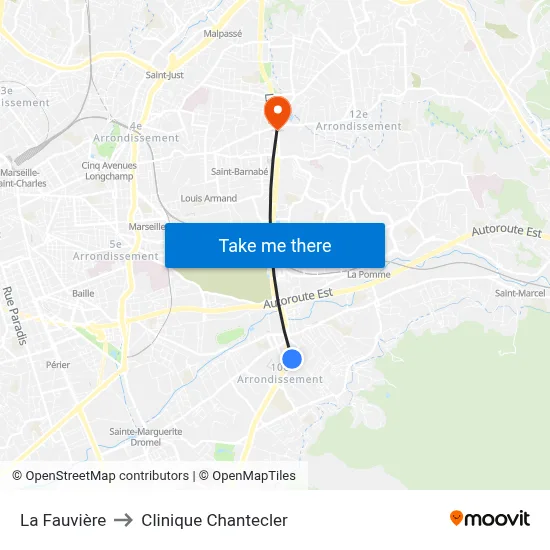 La Fauvière to Clinique Chantecler map