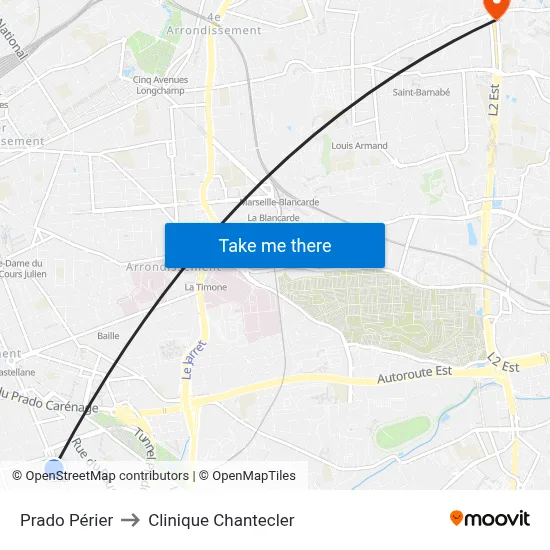 Prado Périer to Clinique Chantecler map