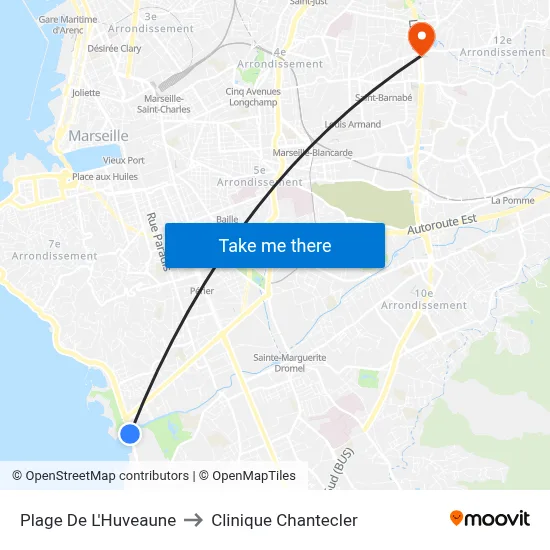 Plage De L'Huveaune to Clinique Chantecler map