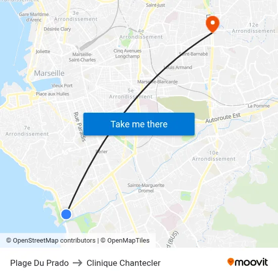 Plage Du Prado to Clinique Chantecler map