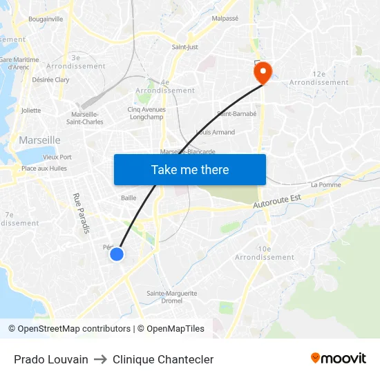 Prado Louvain to Clinique Chantecler map