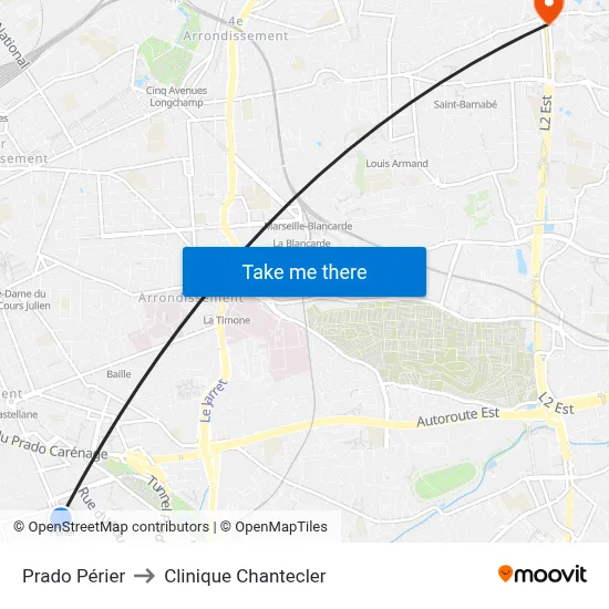 Prado Périer to Clinique Chantecler map