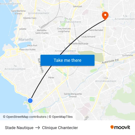 Stade Nautique to Clinique Chantecler map