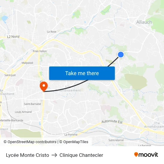 Lycée Monte Cristo to Clinique Chantecler map