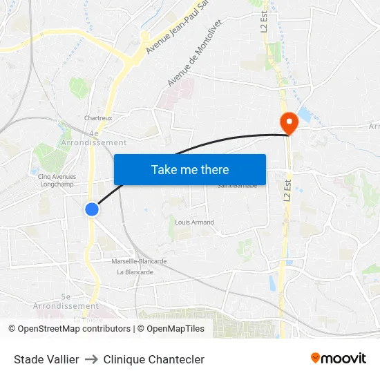 Stade Vallier to Clinique Chantecler map