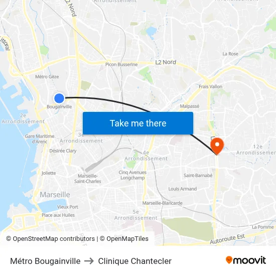 Métro Bougainville to Clinique Chantecler map