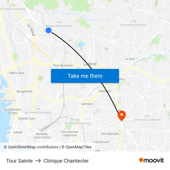 Tour Sainte to Clinique Chantecler map