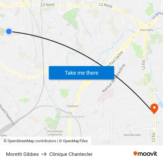Moretti Gibbes to Clinique Chantecler map
