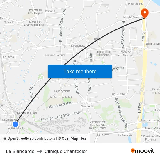 La Blancarde to Clinique Chantecler map