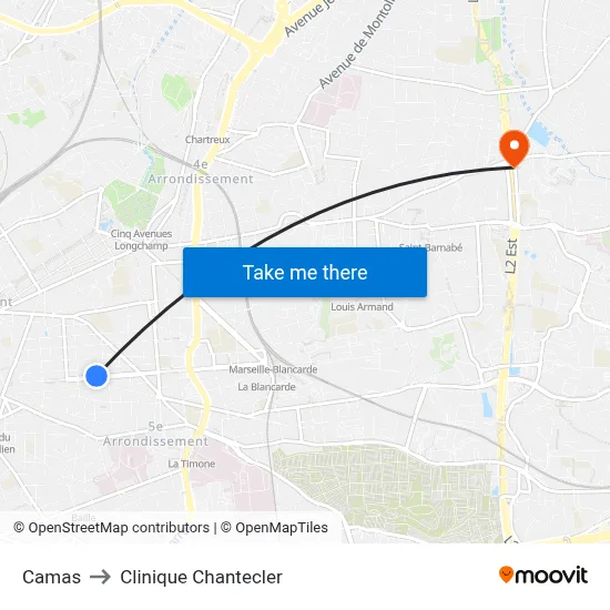 Camas to Clinique Chantecler map