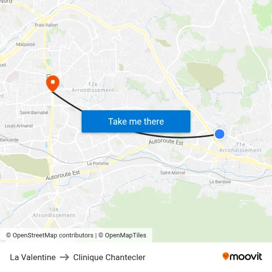 La Valentine to Clinique Chantecler map